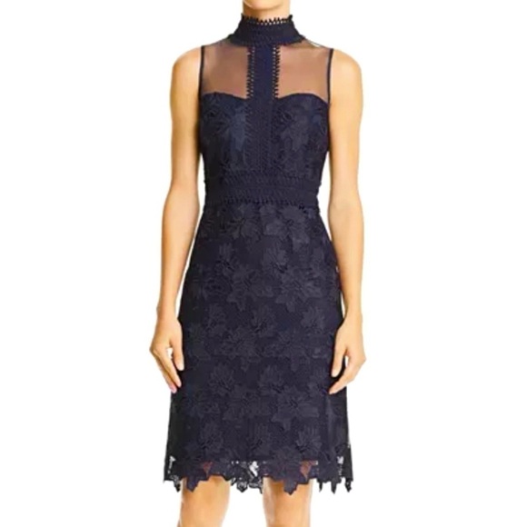Nanette Lepore Dresses & Skirts - Nanette Lepore Navy Blue Lace Illusion Dress Sleeveless Cocktail Formal …